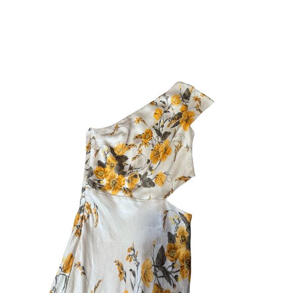 Bec + Bridge Matilde One Shoulder White Yellow Floral Midi Dress Size 6 - Picture 7 of 9